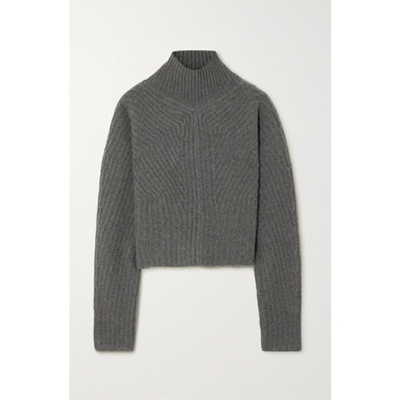 💕THEORY💕 Sculpted Knit Pullover Sweater Airy Wool Cashmere Grey Melange L NWT - Picture 9 of 16